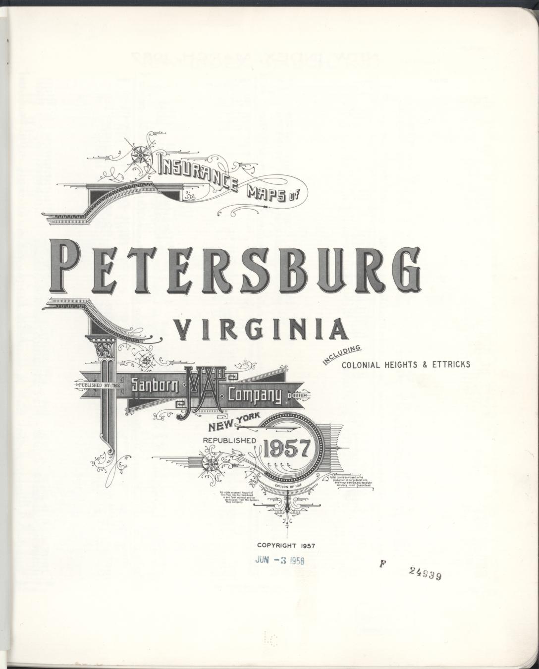 Sanborn Fire Insurance Map from Petersburg, Independent Cities, Virginia. (1957) – Historic Sanborn Fire Insurance Map Print