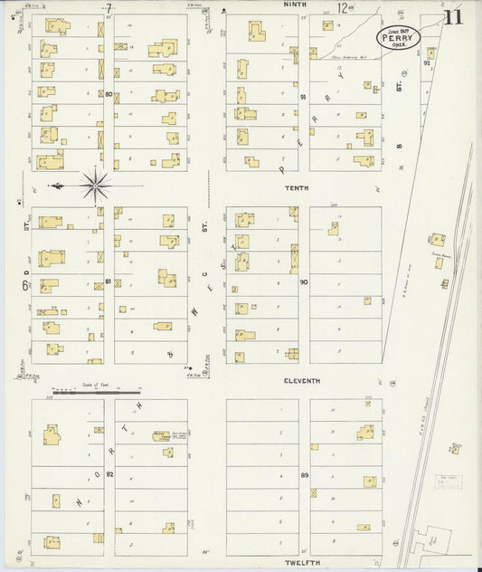 Sanborn Fire Insurance Map from Perry, Noble County, Oklahoma (1907), Sheet #0011 - Historic Sanborn Fire Insurance Map Print, vintage old map wall art, antique decor, genealogy gift, Oklahoma Oklahoma map