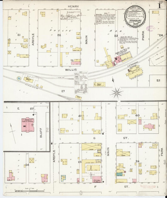 Sanborn Fire Insurance Map from Hamburg, Fremont County, Iowa (1893), Sheet #0001 - Historic Sanborn Fire Insurance Map Print, vintage old map wall art