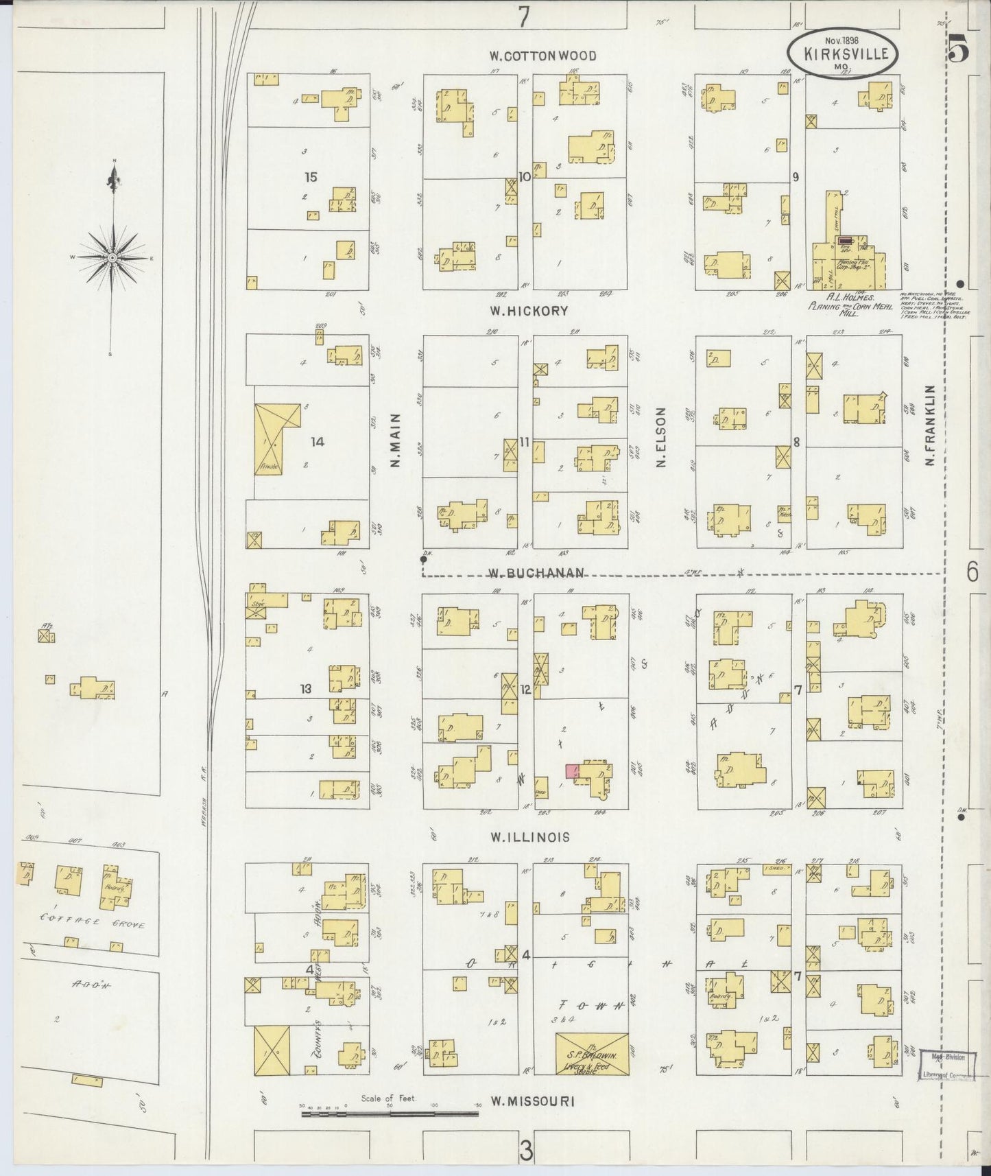 Sanborn Fire Insurance Map from Kirksville, Adair County, Missouri (1898), Sheet #0005 - Complete Map Set gallery image, historic Sanborn map, vintage wall art, Missouri Missouri