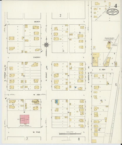 Sanborn Fire Insurance Map from Chanute, Neosho County, Kansas (1916), Sheet #0004 - Complete Map Set gallery image, historic Sanborn map, vintage wall art, Kansas Kansas