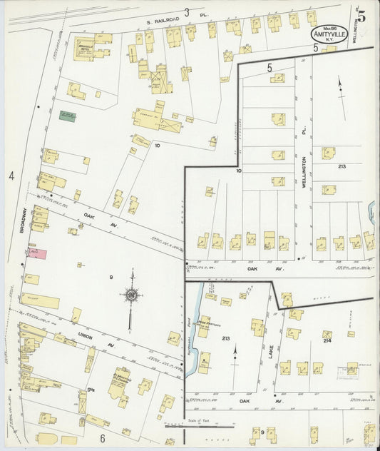Sanborn Fire Insurance Map from Amityville, Suffolk County, New York (1910), Sheet #0005 - Historic Sanborn Fire Insurance Map Print, vintage old map wall art, antique decor, genealogy gift, New York New York map