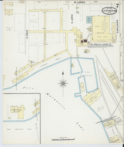 Sanborn Fire Insurance Map from Ludington, Mason County, Michigan (1890), Sheet #0007 - Complete Map Set gallery image, historic Sanborn map, vintage wall art, Michigan Michigan