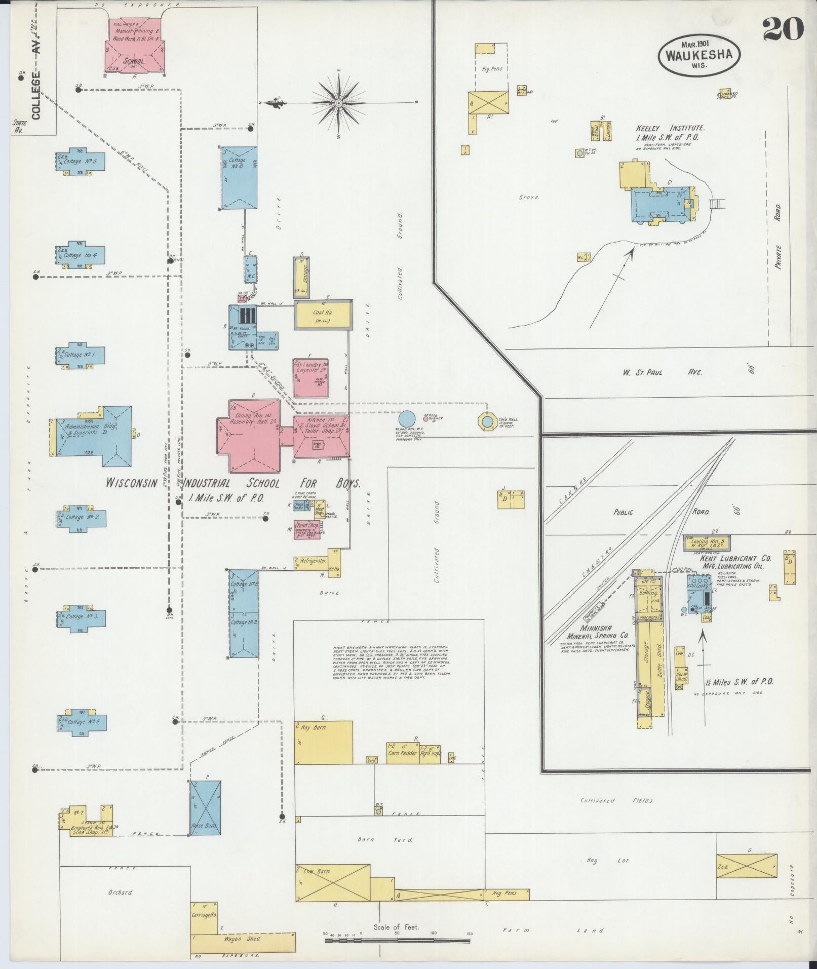Sanborn Fire Insurance Map from Waukesha, Waukesha County, Wisconsin (1901), Sheet #0020 - Complete Map Set gallery image, historic Sanborn map, vintage wall art, Wisconsin Wisconsin