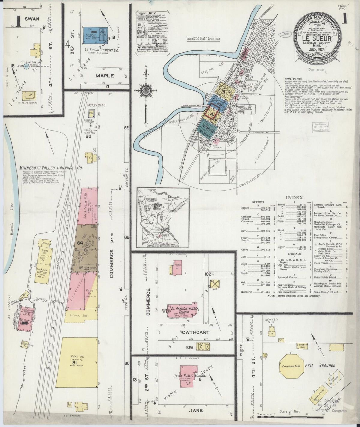 Sanborn Fire Insurance Map from Le Sueur, Le Sueur County, Minnesota (1924), Sheet #0001 - Historic Sanborn Fire Insurance Map Print, vintage old map wall art, antique decor, genealogy gift, Minnesota Minnesota map