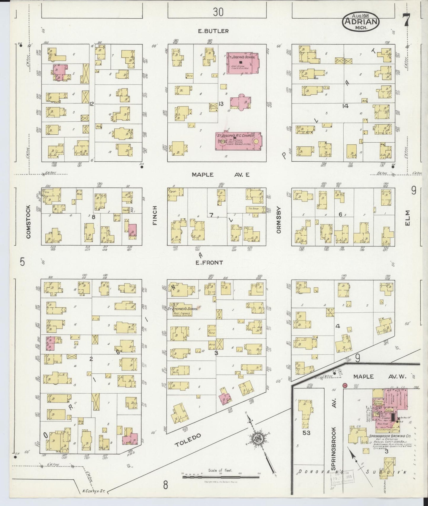 Sanborn Fire Insurance Map from Adrian, Lenawee County, Michigan (1916), Sheet #0007 - Complete Map Set gallery image, historic Sanborn map, vintage wall art, Michigan Michigan