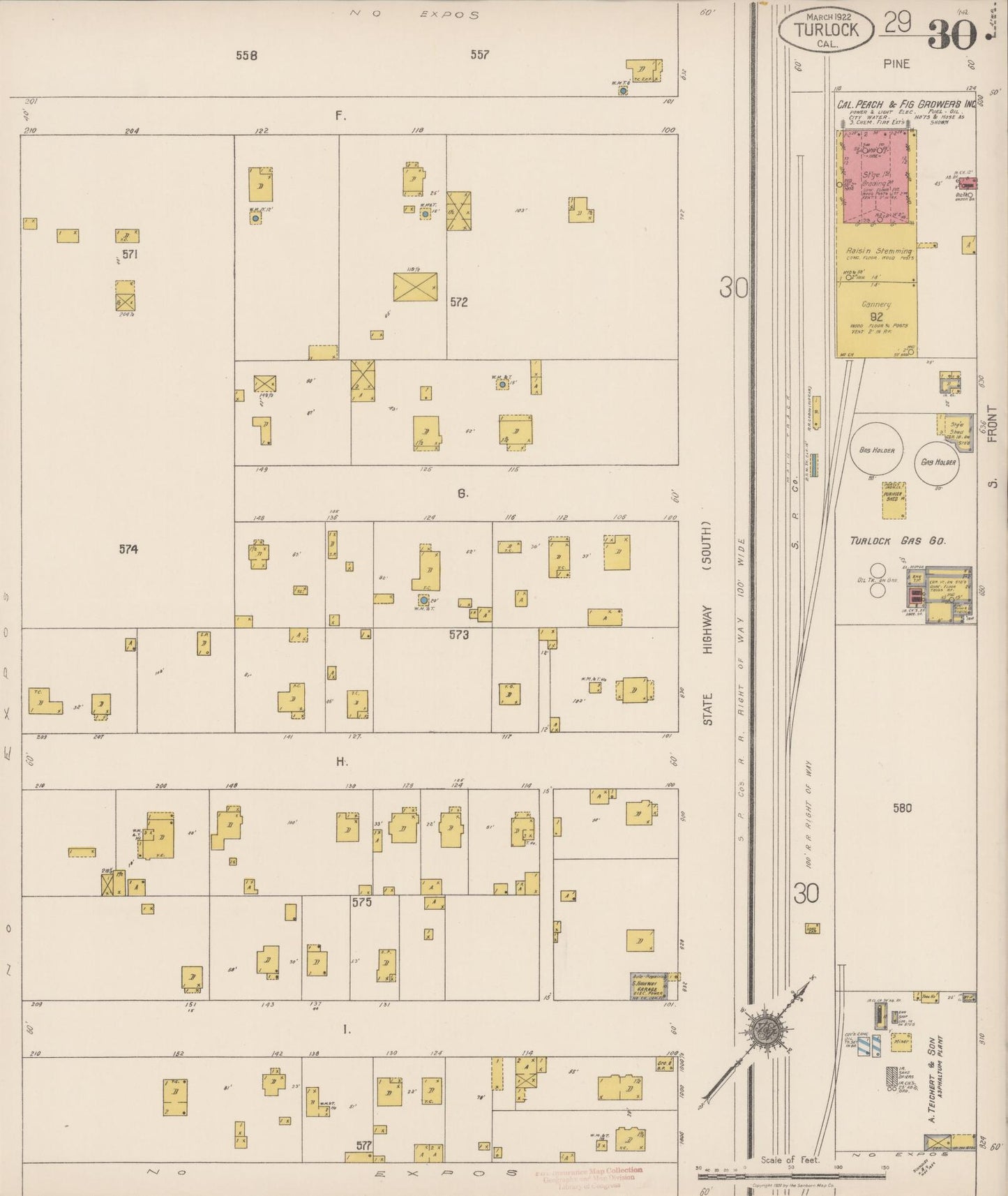 Sanborn Fire Insurance Map from Turlock, Stanislaus County, California (1922), Sheet #0030 - Complete Map Set gallery image, historic Sanborn map, vintage wall art, California California