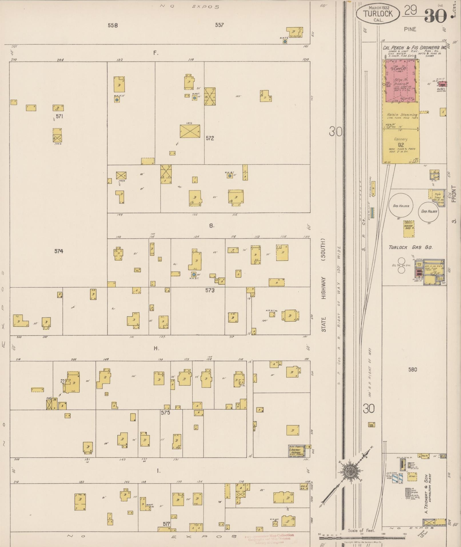 Sanborn Fire Insurance Map from Turlock, Stanislaus County, California (1922), Sheet #0030 - Complete Map Set gallery image, historic Sanborn map, vintage wall art, California California