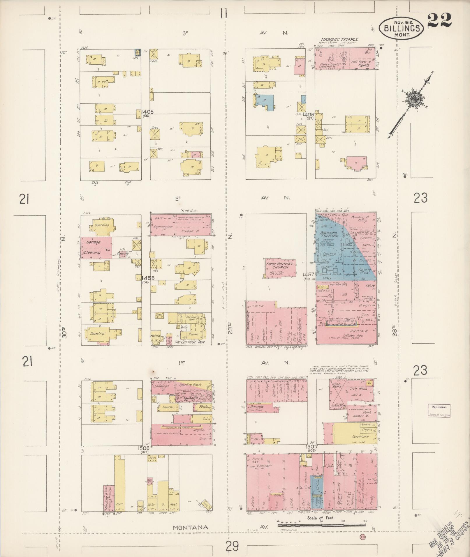 Sanborn Fire Insurance Map from Billings, Yellowstone County, Montana (1912), Sheet #0022 - Complete Map Set gallery image, historic Sanborn map, vintage wall art, Montana Montana