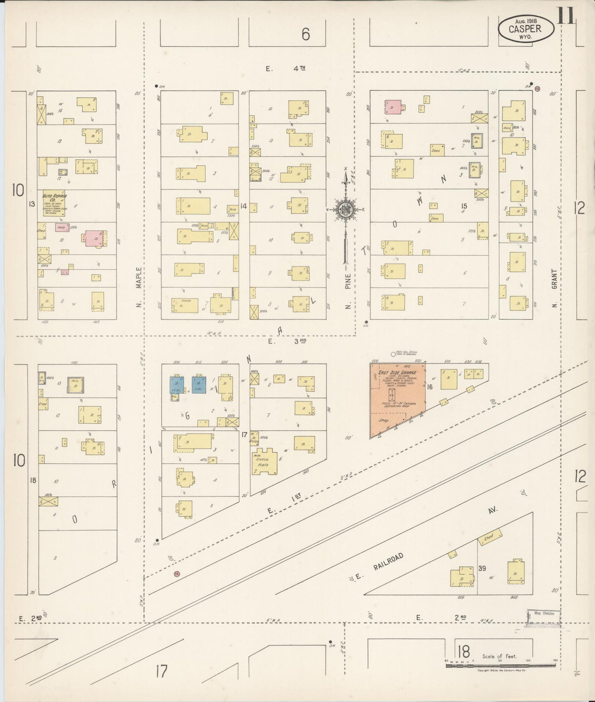 Sanborn Fire Insurance Map from Casper, Natrona County, Wyoming (1918), Sheet #0011 - Complete Map Set gallery image, historic Sanborn map, vintage wall art, Wyoming Wyoming