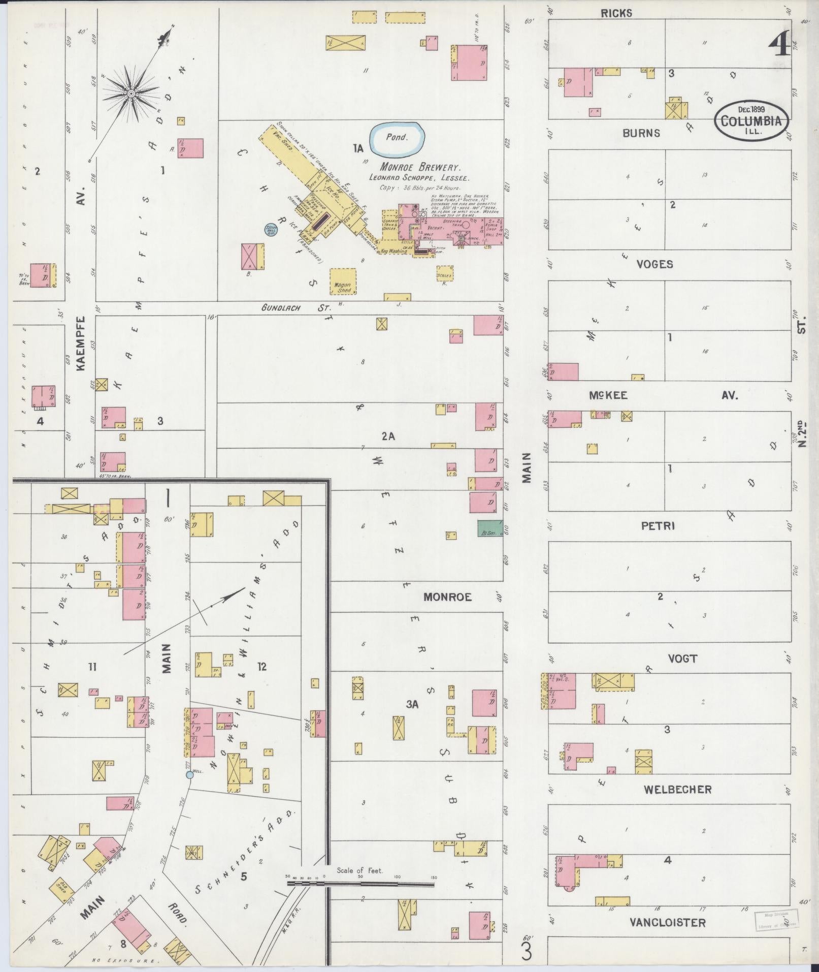 Sanborn Fire Insurance Map from Columbia, Monroe County, Illinois (1899), Sheet #0004 - Historic Sanborn Fire Insurance Map Print, vintage old map wall art, antique decor, genealogy gift, Illinois Illinois map