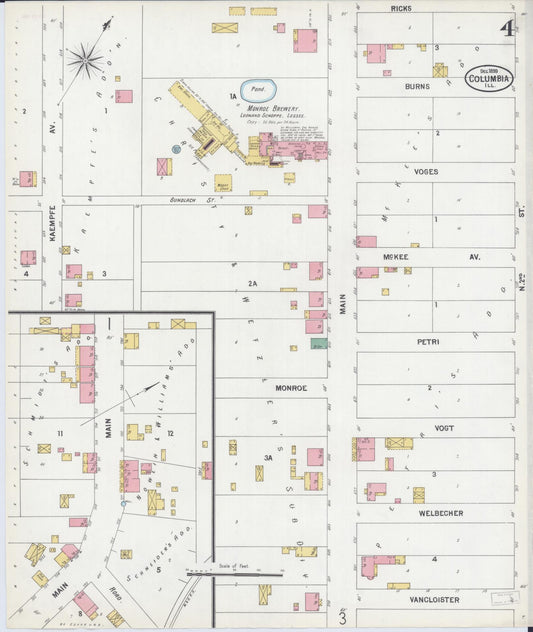 Sanborn Fire Insurance Map from Columbia, Monroe County, Illinois (1899), Sheet #0004 - Historic Sanborn Fire Insurance Map Print, vintage old map wall art, antique decor, genealogy gift, Illinois Illinois map