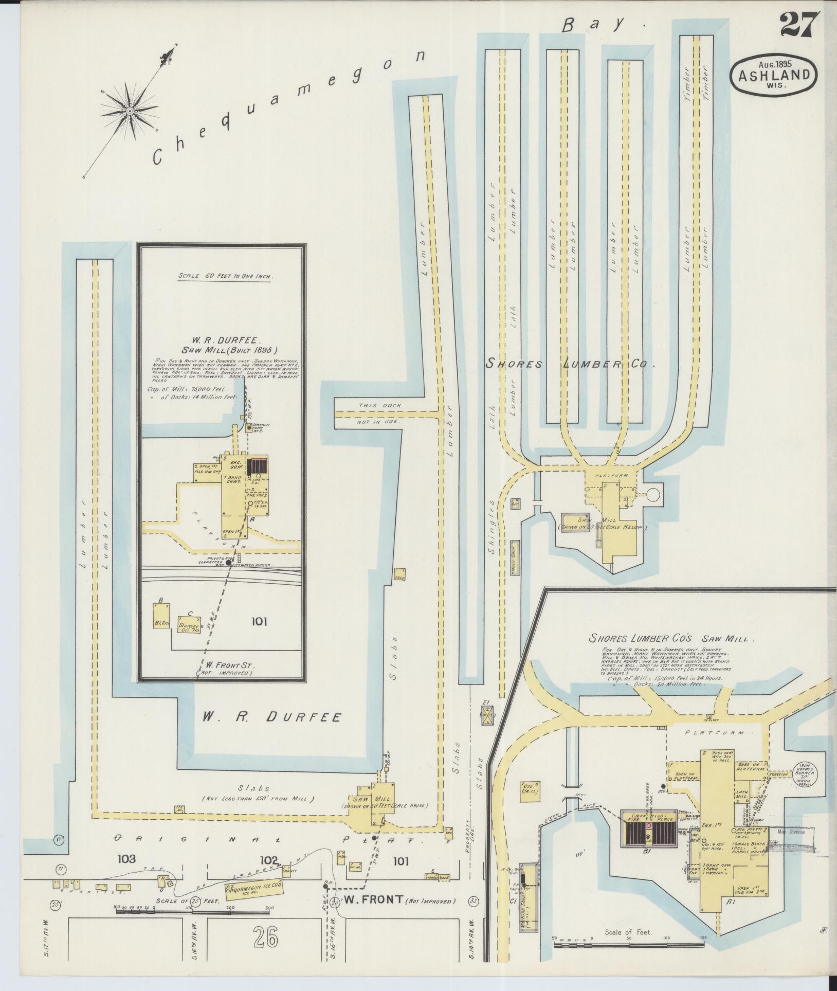 Sanborn Fire Insurance Map from Ashland, Ashland County, Wisconsin (1895), Sheet #0027 - Complete Map Set gallery image, historic Sanborn map, vintage wall art, Wisconsin Wisconsin