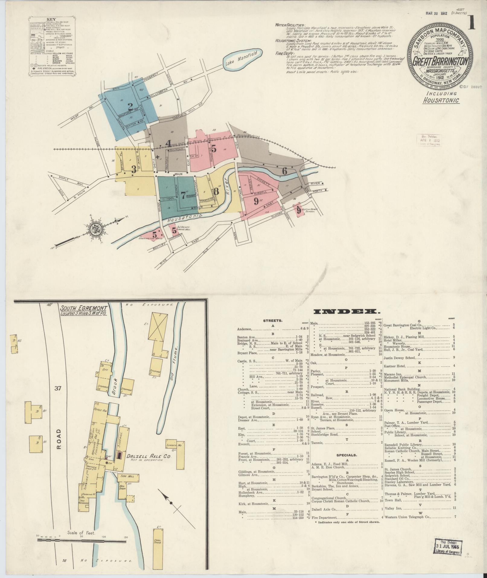 Sanborn Fire Insurance Map from Great Barrington, Berkshire County, Massachusetts. (1912) – Historic Sanborn Fire Insurance Map Print