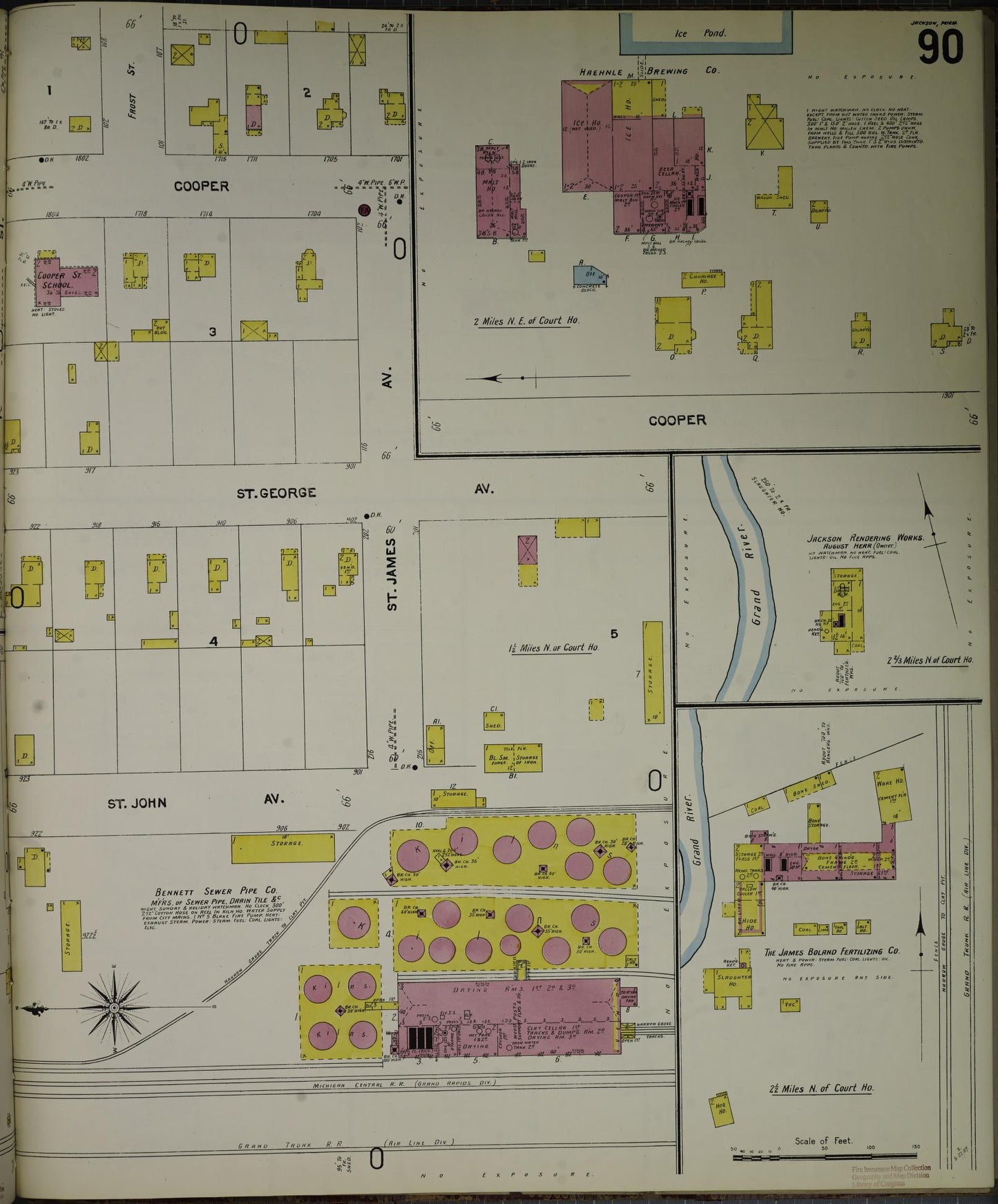 Sanborn Fire Insurance Map from Jackson, Jackson County, Michigan (1907), Sheet #0090 - Complete Map Set gallery image, historic Sanborn map, vintage wall art, Michigan Michigan