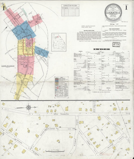 Sanborn Fire Insurance Map from Commerce, Jackson County, Georgia (1932), Sheet #0001 - Complete Map Set gallery image, historic Sanborn map, vintage wall art, Georgia Georgia