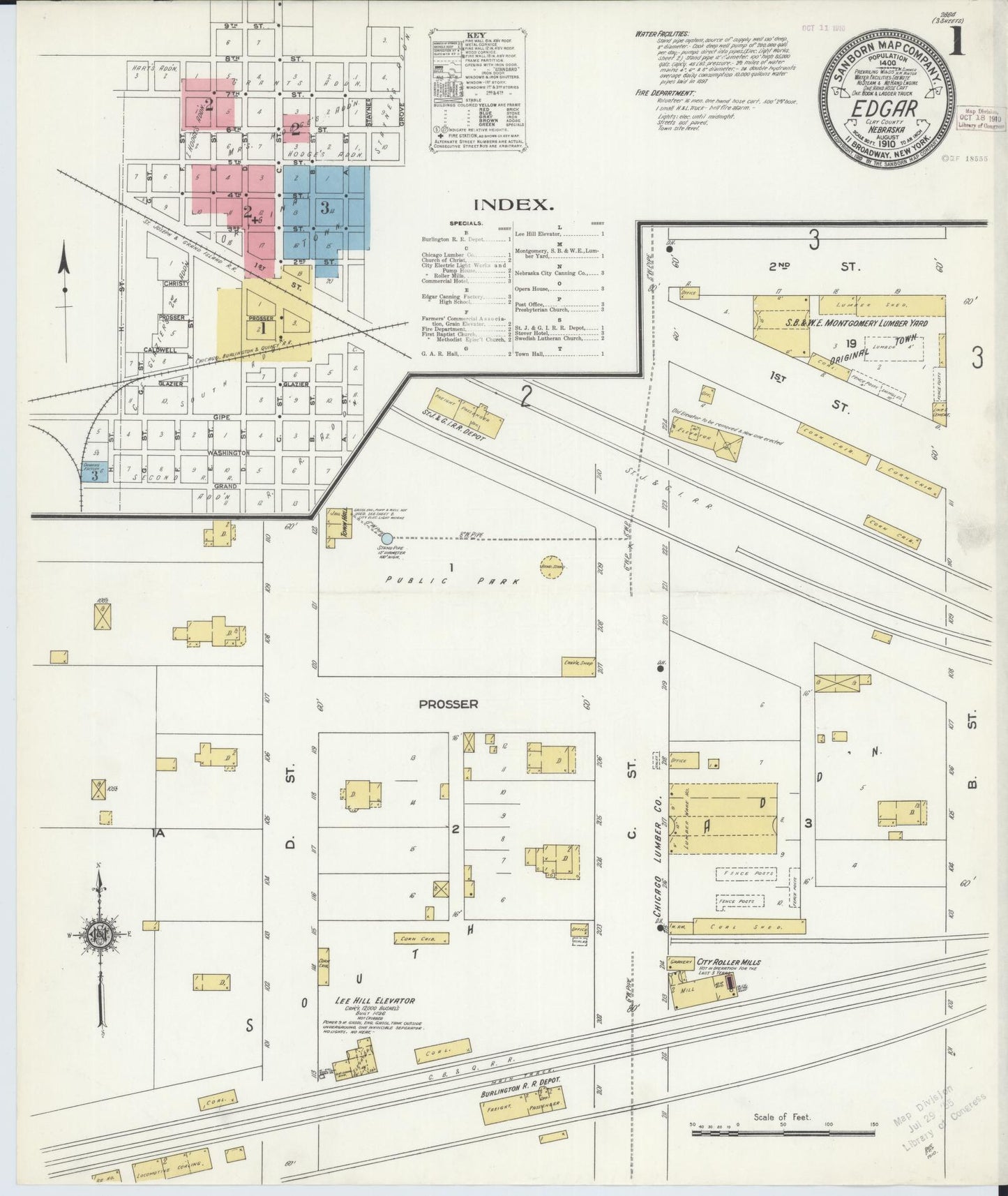 Sanborn Fire Insurance Map from Edgar, Clay County, Nebraska (1910), Sheet #0001 - Complete Map Set gallery image, historic Sanborn map, vintage wall art, Nebraska Nebraska