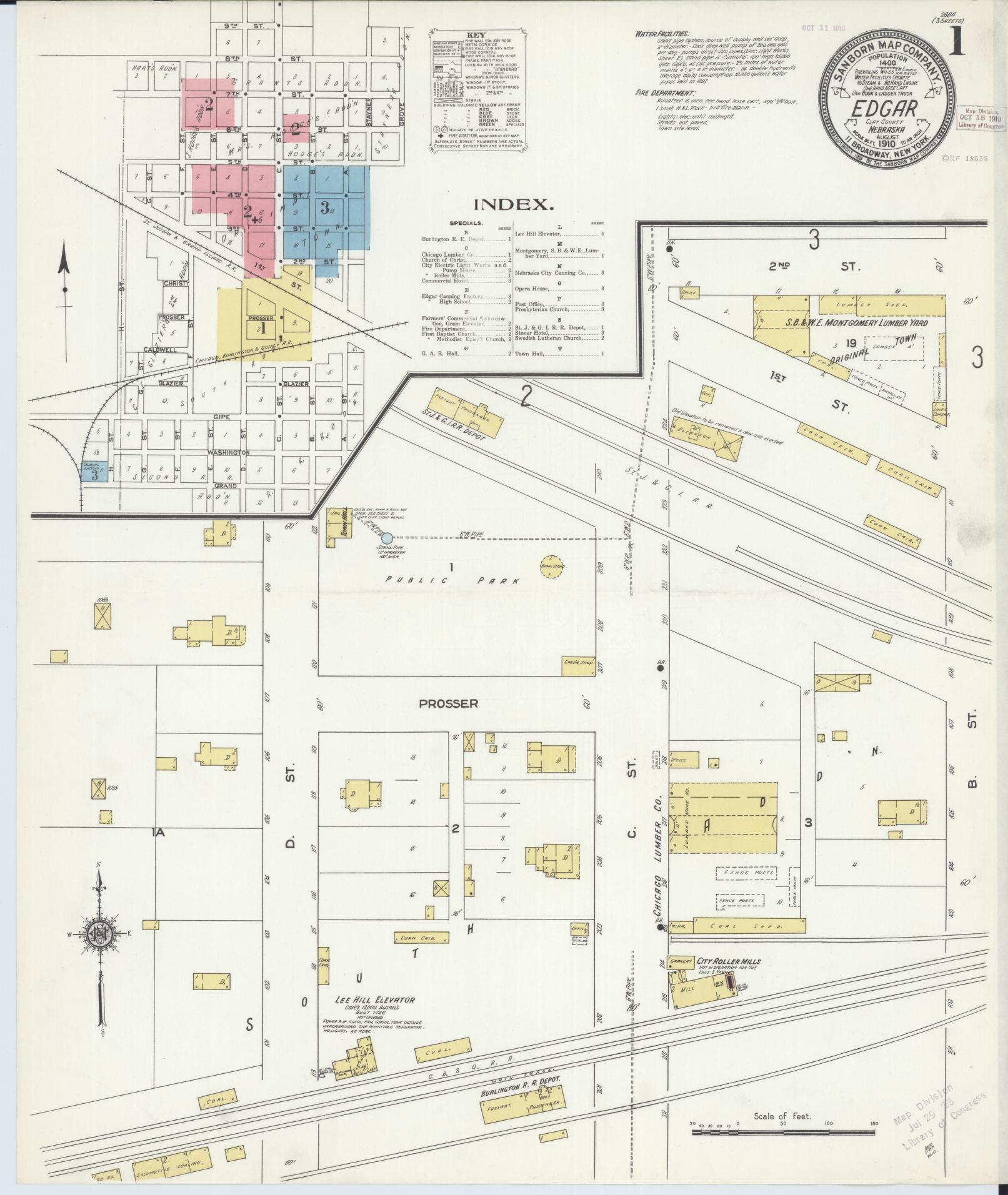 Sanborn Fire Insurance Map from Edgar, Clay County, Nebraska (1910), Sheet #0001 - Complete Map Set gallery image, historic Sanborn map, vintage wall art, Nebraska Nebraska