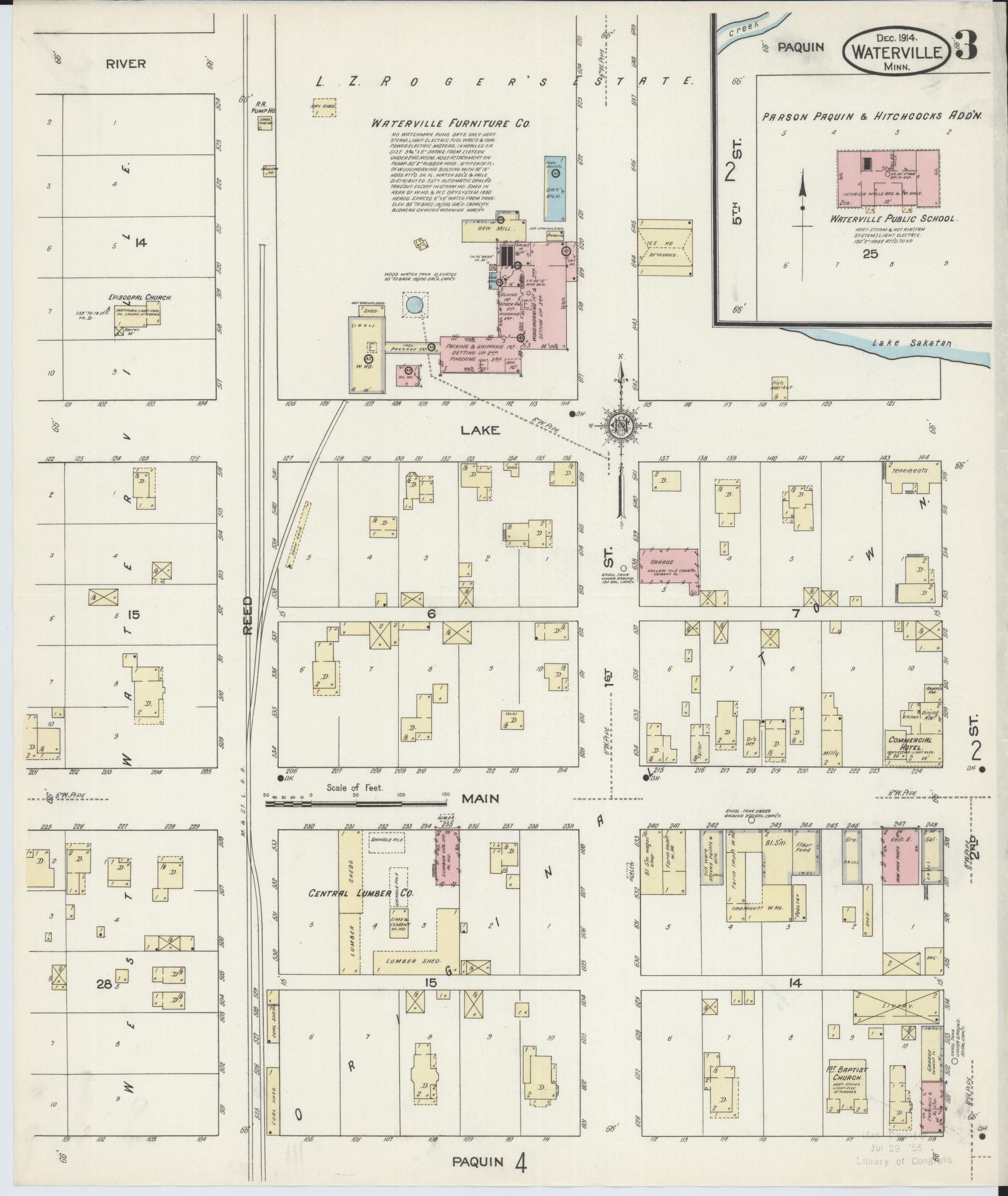 Sanborn Fire Insurance Map from Waterville, Le Sueur County, Minnesota (1914), Sheet #0003 - Complete Map Set gallery image, historic Sanborn map, vintage wall art, Minnesota Minnesota