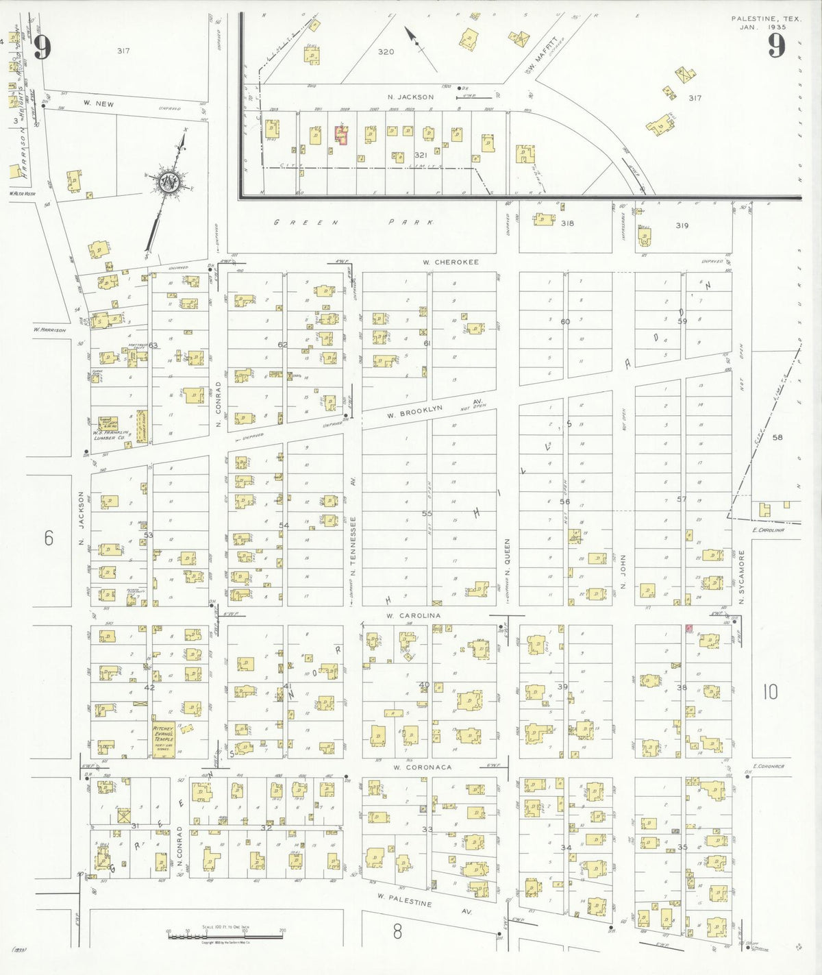 Sanborn Fire Insurance Map from Palestine, Anderson County, Texas (1935), Sheet #0009 - Complete Map Set gallery image, historic Sanborn map, vintage wall art, Texas Texas