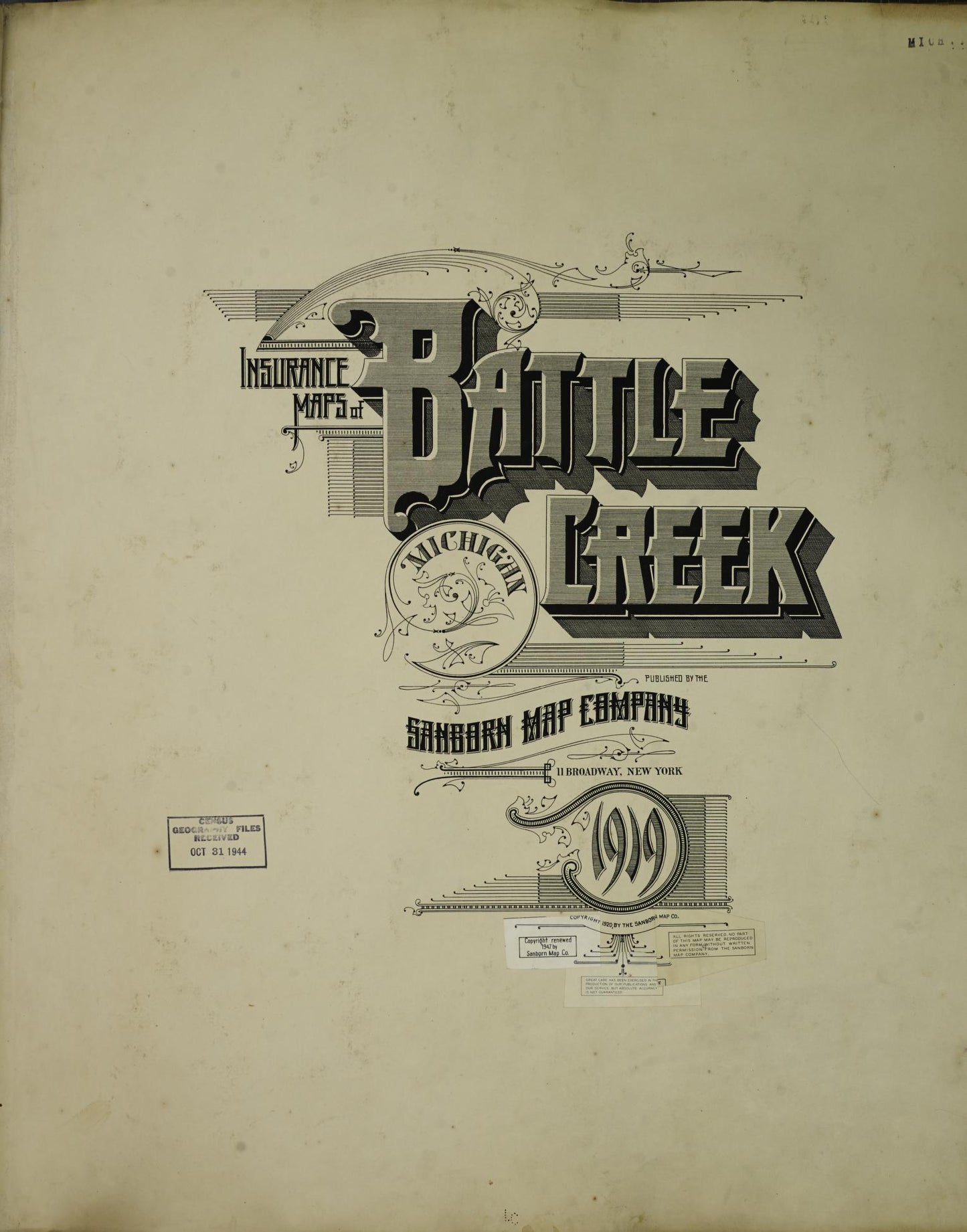 Sanborn Fire Insurance Map from Battle Creek, Calhoun County, Michigan. (1950) – Historic Sanborn Fire Insurance Map Print
