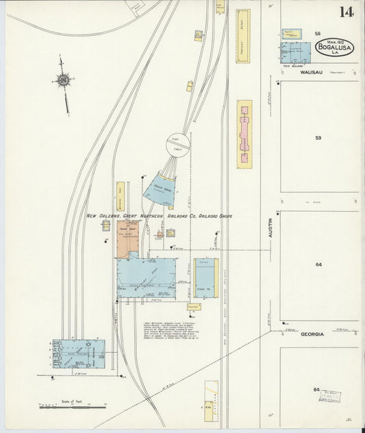 Sanborn Fire Insurance Map from Bogalusa, Washington Parish, Louisiana (1910), Sheet #0014 - Historic Sanborn Fire Insurance Map Print, vintage old map wall art, antique decor, genealogy gift, Louisiana Louisiana map