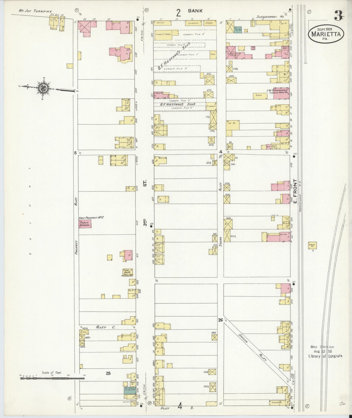 Sanborn Fire Insurance Map from Marietta, Lancaster County, Pennsylvania (1909), Sheet #0003 - Complete Map Set gallery image, historic Sanborn map, vintage wall art, Pennsylvania Pennsylvania