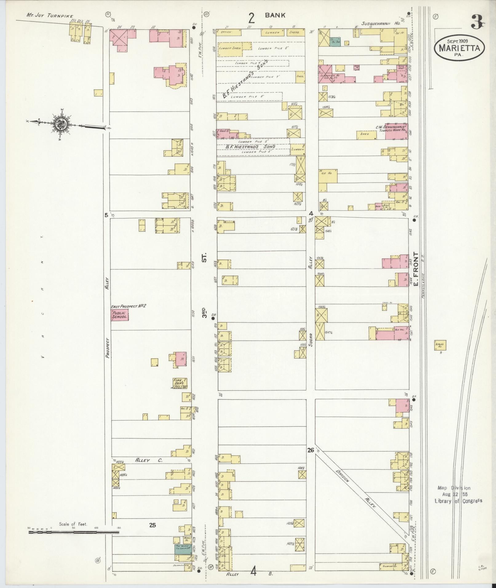 Sanborn Fire Insurance Map from Marietta, Lancaster County, Pennsylvania (1909), Sheet #0003 - Complete Map Set gallery image, historic Sanborn map, vintage wall art, Pennsylvania Pennsylvania