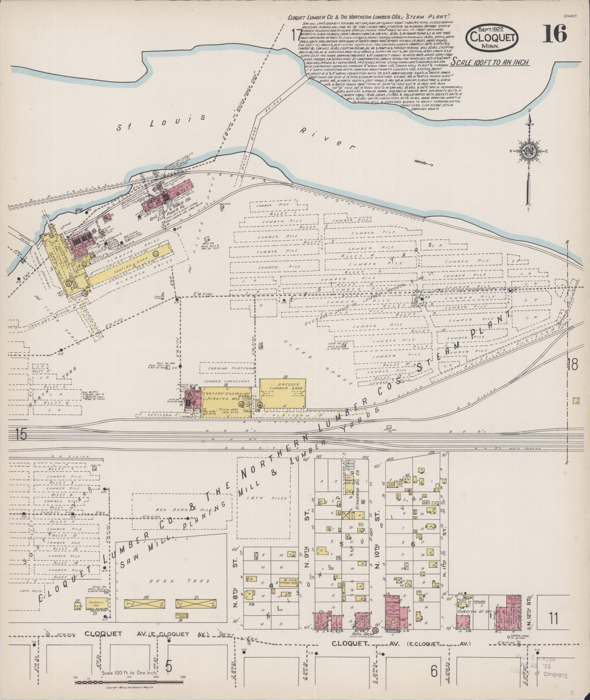 Sanborn Fire Insurance Map from Cloquet, Carlton County, Minnesota (1922), Sheet #0016 - Complete Map Set gallery image, historic Sanborn map, vintage wall art, Minnesota Minnesota