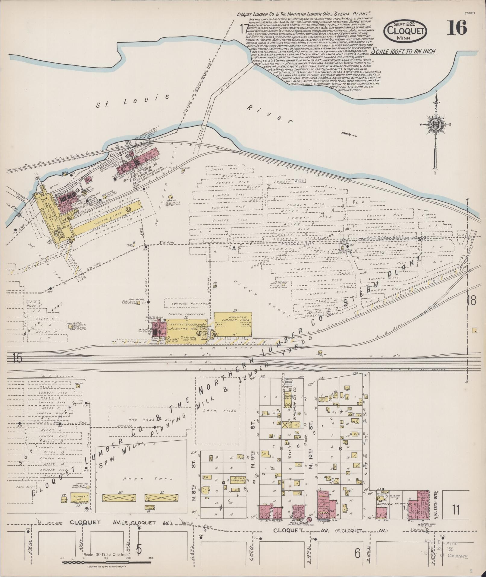 Sanborn Fire Insurance Map from Cloquet, Carlton County, Minnesota (1922), Sheet #0016 - Complete Map Set gallery image, historic Sanborn map, vintage wall art, Minnesota Minnesota