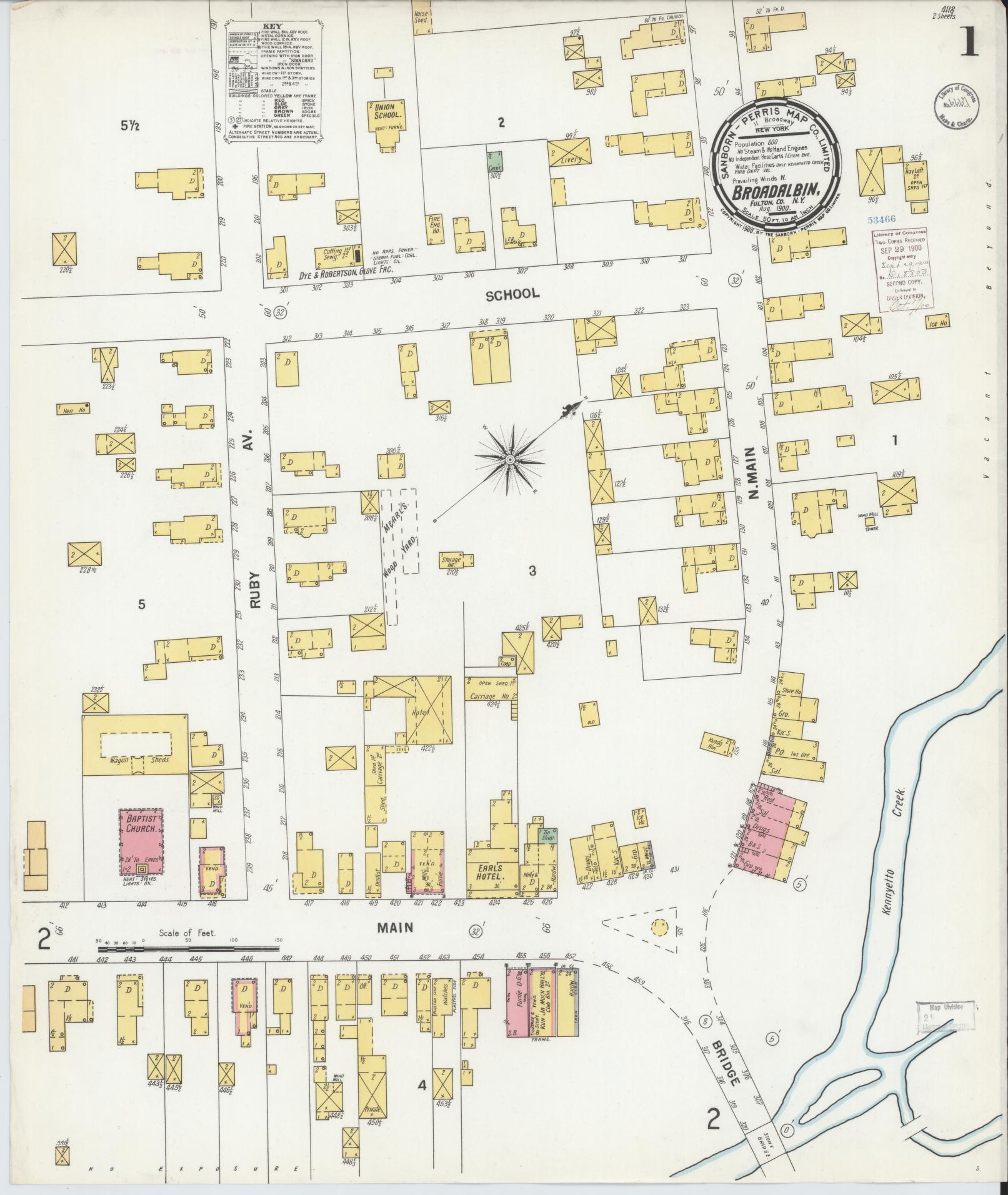 Sanborn Fire Insurance Map from Broadalbin, Fulton County, New York (1900), Sheet #0001 - Historic Sanborn Fire Insurance Map Print, vintage old map wall art, antique decor, genealogy gift, New York New York map