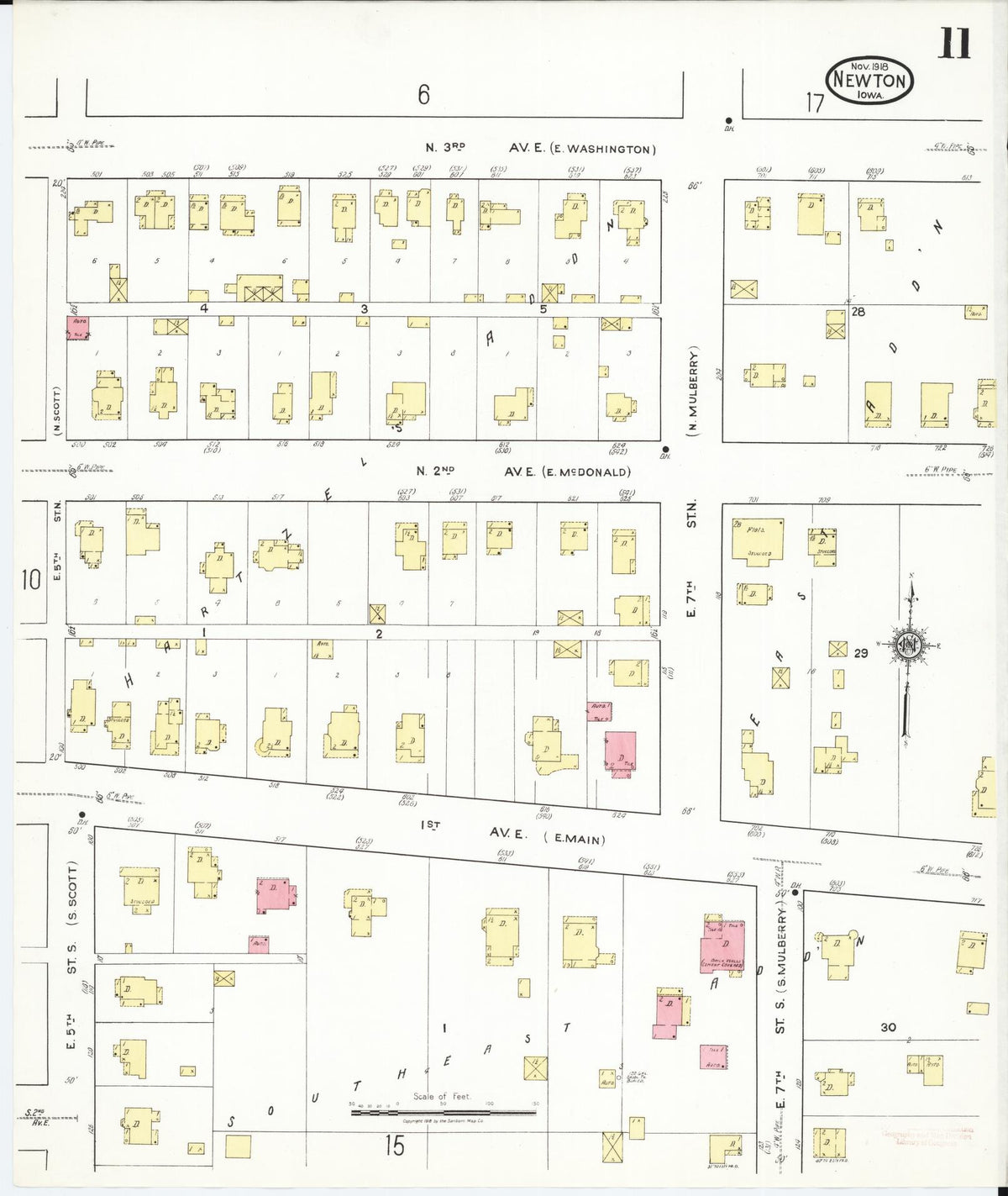 Sanborn Fire Insurance Map from Newton, Jasper County, Iowa (1918), Sheet #0011 - Historic Sanborn Fire Insurance Map Print, vintage old map wall art