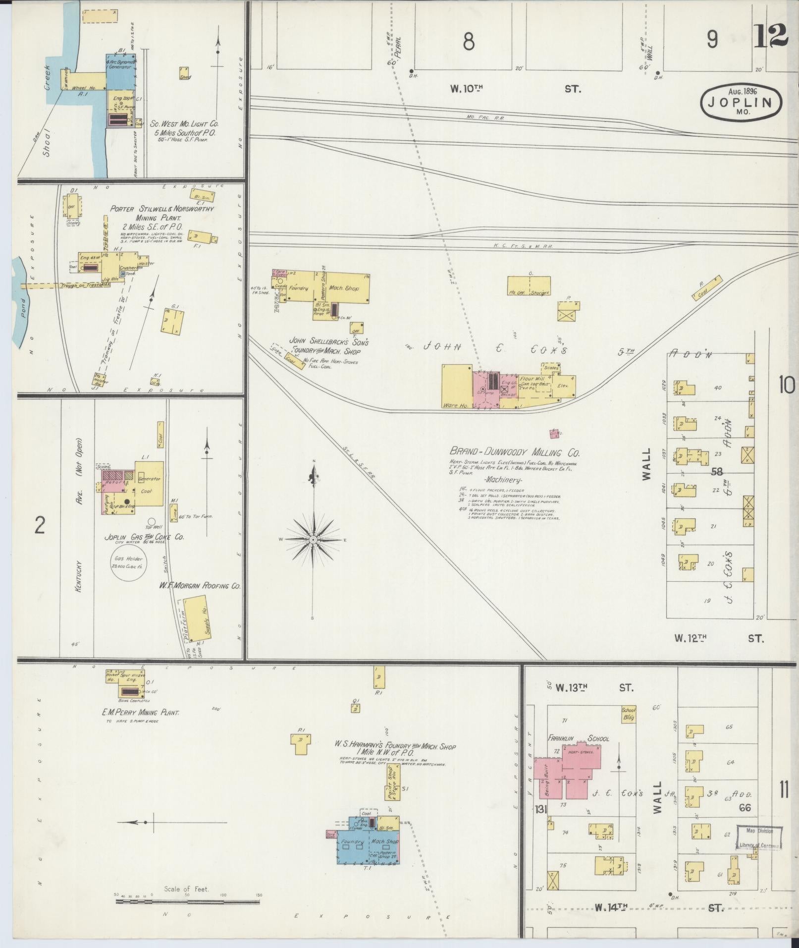 Sanborn Fire Insurance Map from Joplin, Jasper County, Missouri (1896), Sheet #0012 - Complete Map Set gallery image, historic Sanborn map, vintage wall art, Missouri Missouri