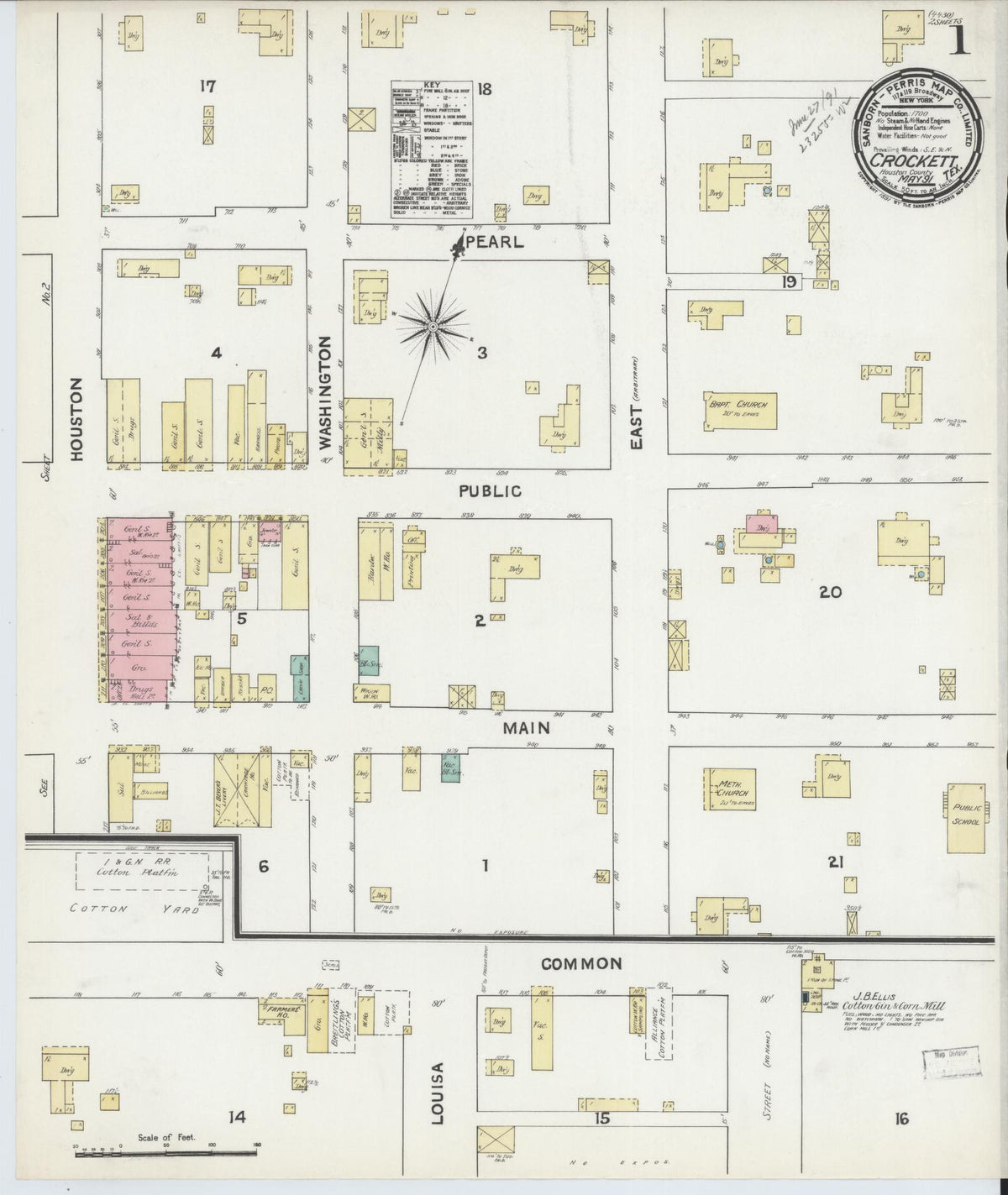 Sanborn Fire Insurance Map from Crockett, Houston County, Texas (1891), Sheet #0001 - Complete Map Set gallery image, historic Sanborn map, vintage wall art, Texas Texas