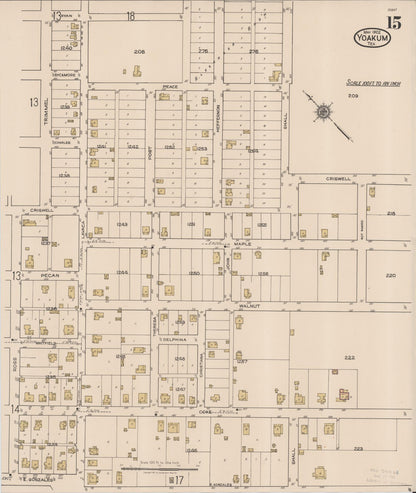 Sanborn Fire Insurance Map from Yoakum, De Witt And Lavaca Counties, Texas (1922), Sheet #0015 - Historic Sanborn Fire Insurance Map Print, vintage old map wall art, antique decor, genealogy gift, Texas Texas map