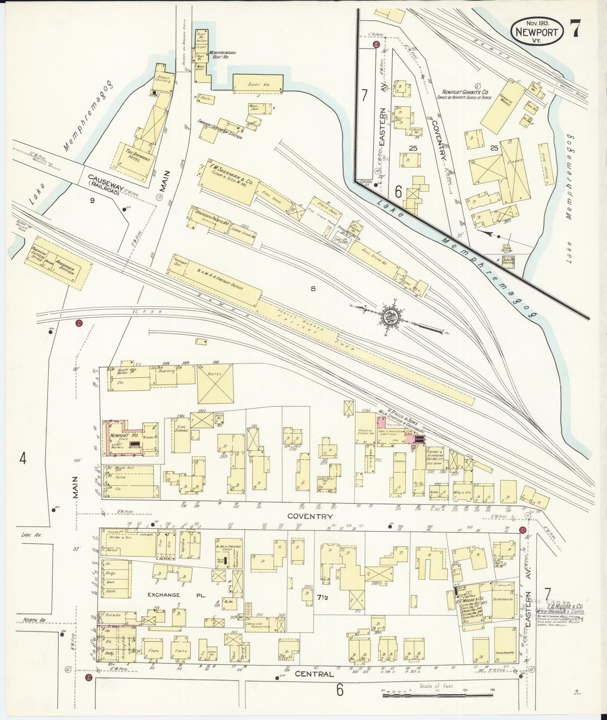 Sanborn Fire Insurance Map from Newport, Orleans County, Vermont (1913), Sheet #0007 - Historic Sanborn Fire Insurance Map Print, vintage old map wall art, antique decor, genealogy gift, Vermont Vermont map