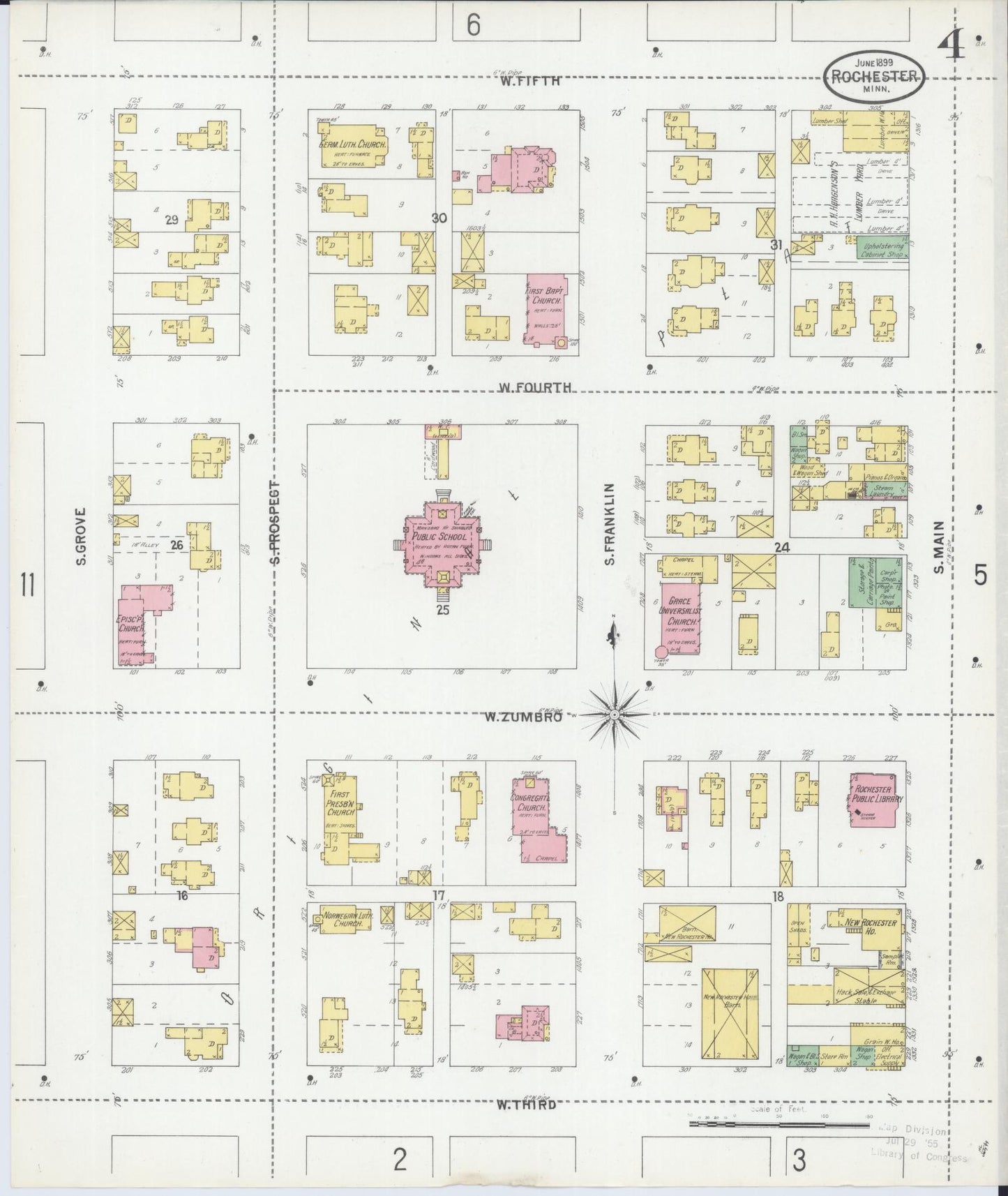 Sanborn Fire Insurance Map from Rochester, Olmsted County, Minnesota (1899), Sheet #0004 - Complete Map Set gallery image, historic Sanborn map, vintage wall art, Minnesota Minnesota