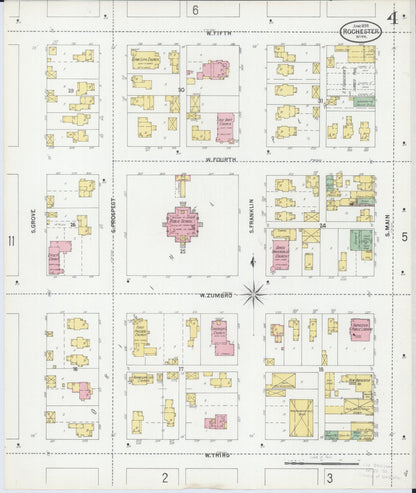 Sanborn Fire Insurance Map from Rochester, Olmsted County, Minnesota (1899), Sheet #0004 - Complete Map Set gallery image, historic Sanborn map, vintage wall art, Minnesota Minnesota