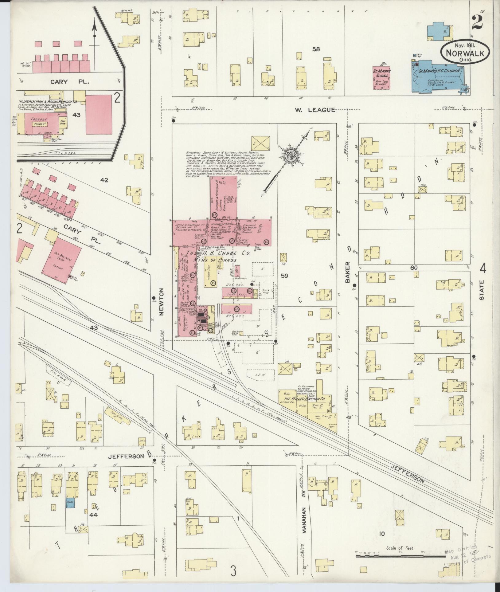 Sanborn Fire Insurance Map from Norwalk, Huron County, Ohio (1911), Sheet #0002 - Complete Map Set gallery image, historic Sanborn map, vintage wall art, Ohio Ohio