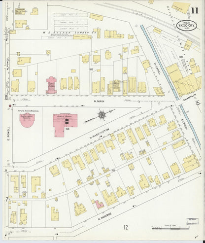 Sanborn Fire Insurance Map from Yazoo City, Yazoo County, Mississippi (1911), Sheet #0011 - Complete Map Set gallery image, historic Sanborn map, vintage wall art, Mississippi Mississippi