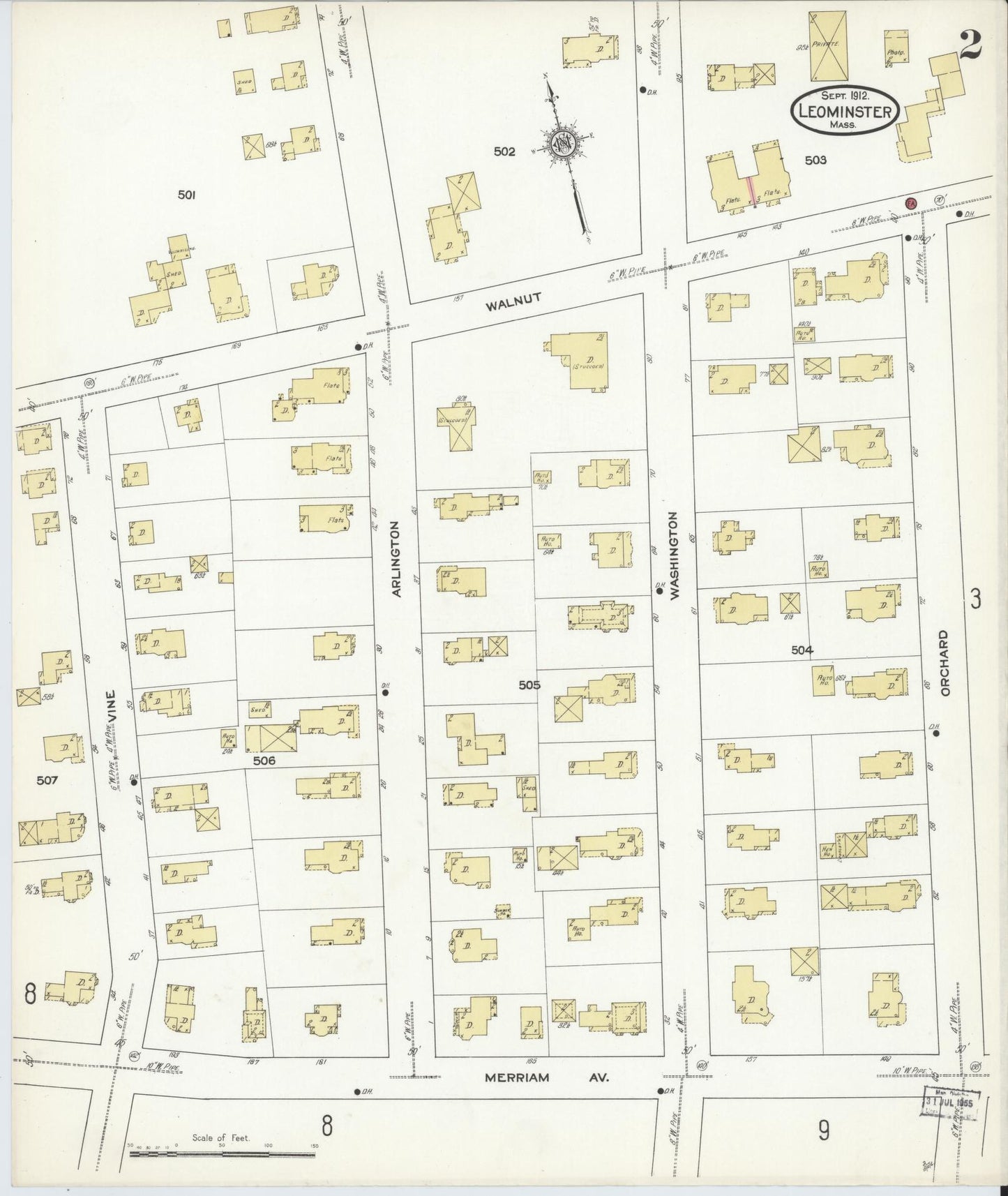 Sanborn Fire Insurance Map from Leominster, Worcester County, Massachusetts (1912), Sheet #0002 - Complete Map Set gallery image, historic Sanborn map, vintage wall art, Massachusetts Massachusetts