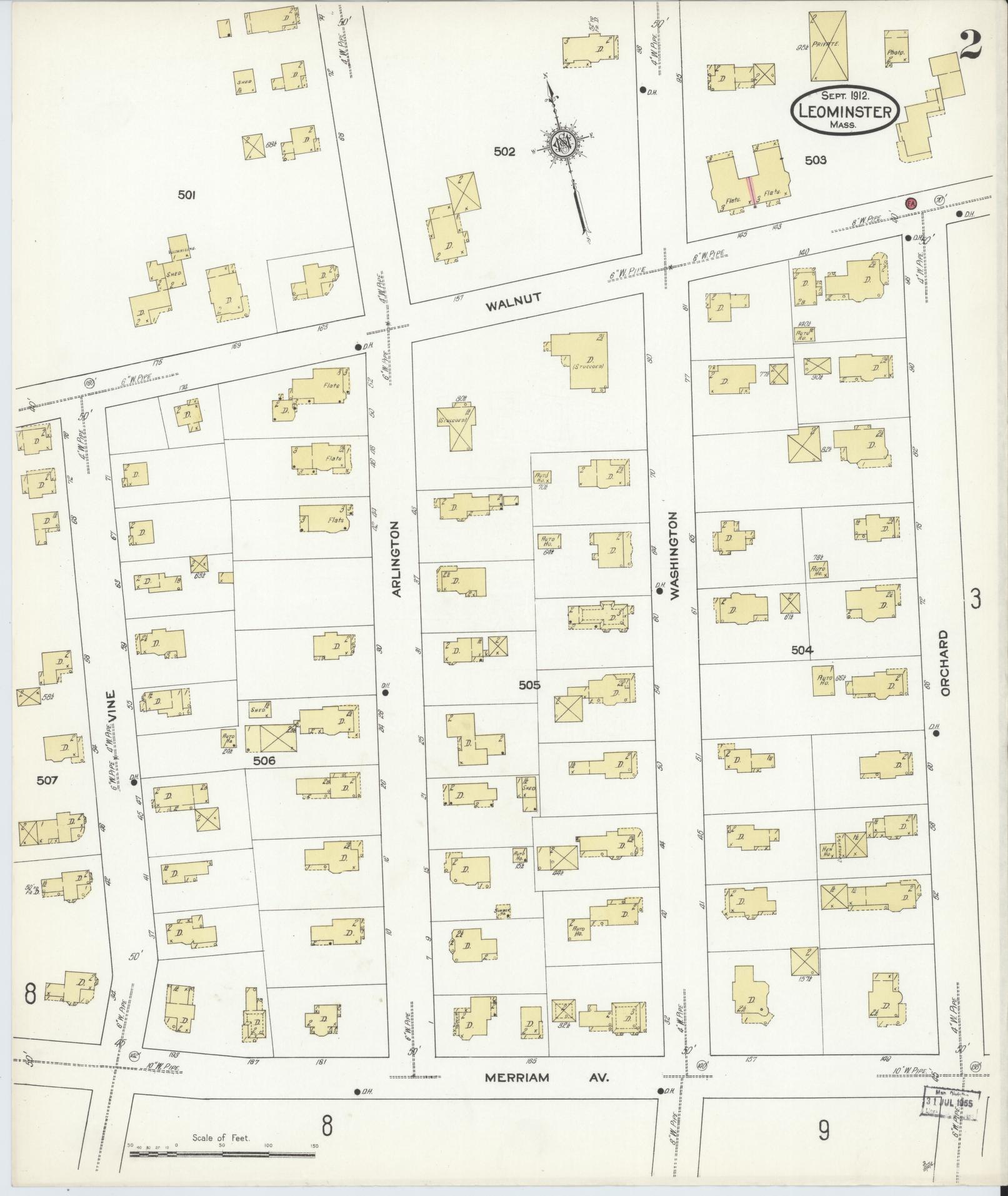 Sanborn Fire Insurance Map from Leominster, Worcester County, Massachusetts (1912), Sheet #0002 - Complete Map Set gallery image, historic Sanborn map, vintage wall art, Massachusetts Massachusetts