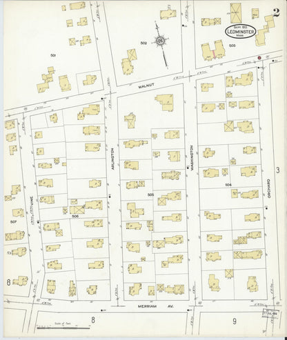 Sanborn Fire Insurance Map from Leominster, Worcester County, Massachusetts (1912), Sheet #0002 - Complete Map Set gallery image, historic Sanborn map, vintage wall art, Massachusetts Massachusetts