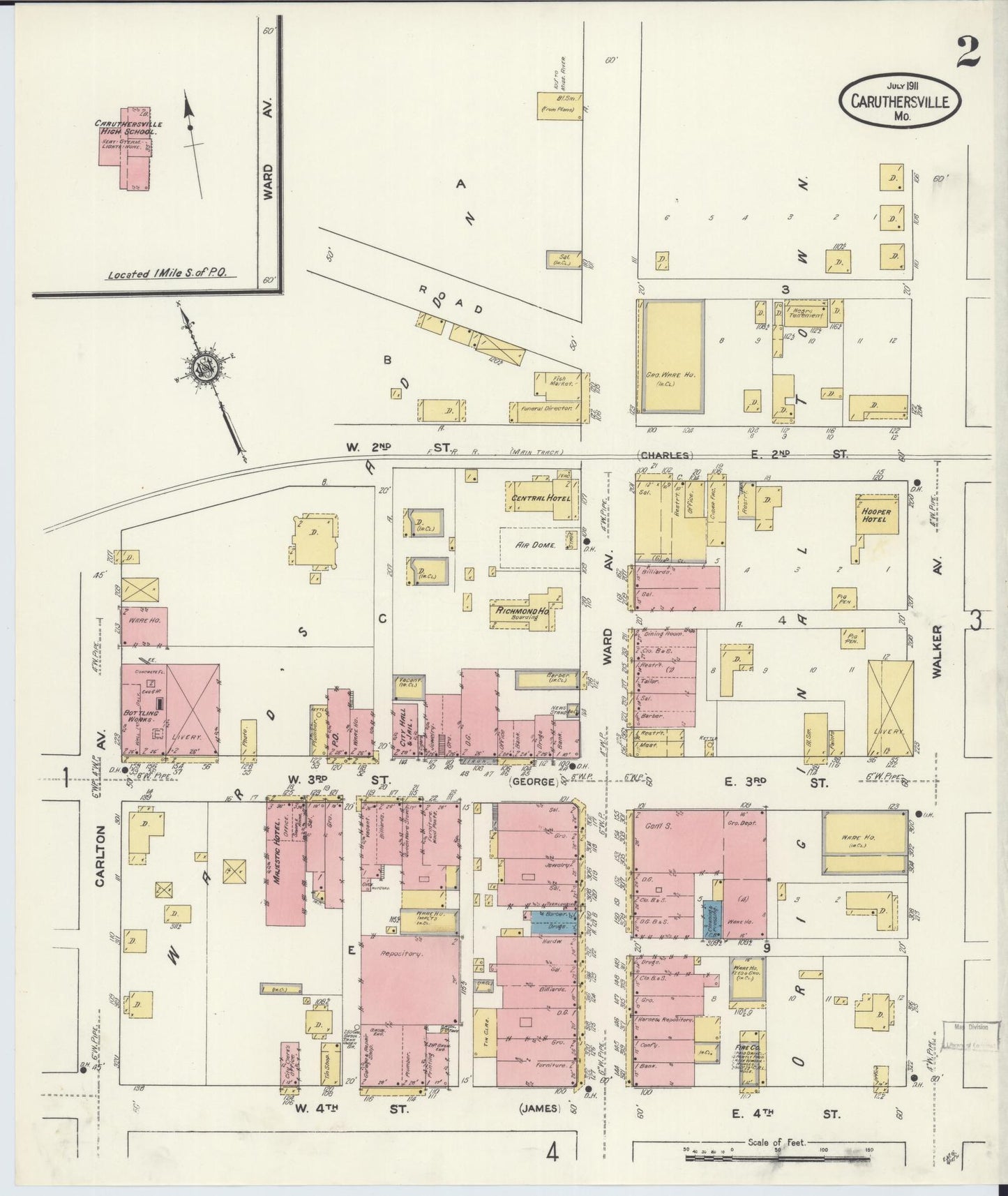 Sanborn Fire Insurance Map from Caruthersville, Pemiscot County, Missouri (1911), Sheet #0002 - Complete Map Set gallery image, historic Sanborn map, vintage wall art, Missouri Missouri