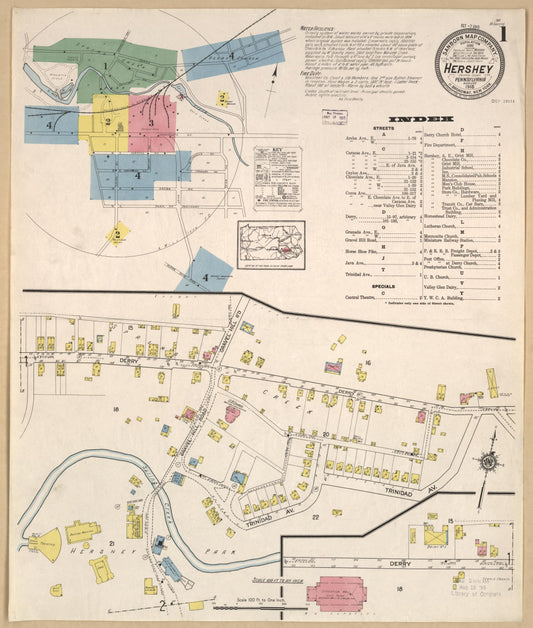 Sanborn Fire Insurance Map from Hershey, Dauphin County, Pennsylvania (1915), Sheet #0001 - Historic Sanborn Fire Insurance Map Print, vintage old map wall art, antique decor, genealogy gift, Pennsylvania Pennsylvania map