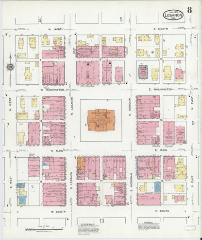Sanborn Fire Insurance Map from Lebanon, Boone County, Indiana (1919), Sheet #0008 - Complete Map Set gallery image, historic Sanborn map, vintage wall art, Indiana Indiana