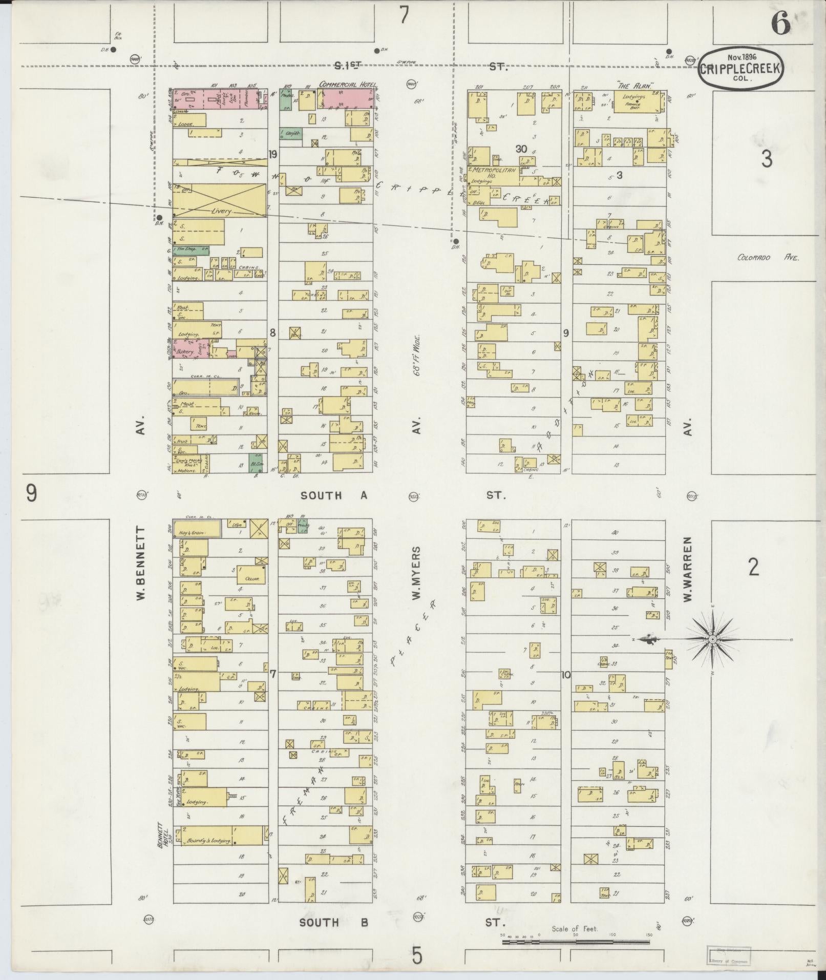Sanborn Fire Insurance Map from Cripple Creek, Teller County, Colorado (1896), Sheet #0006 - Complete Map Set gallery image, historic Sanborn map, vintage wall art, Colorado Colorado