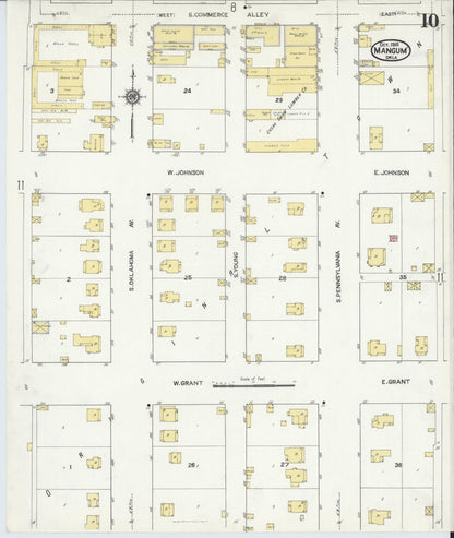 Sanborn Fire Insurance Map from Mangum, Greer County, Oklahoma (1916), Sheet #0010 - Complete Map Set gallery image, historic Sanborn map, vintage wall art, Oklahoma Oklahoma