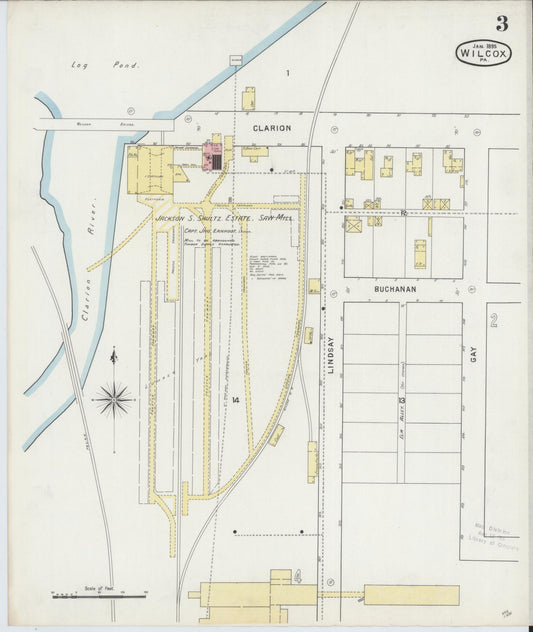 Sanborn Fire Insurance Map from Wilcox, Elk County, Pennsylvania (1895), Sheet #0003 - Historic Sanborn Fire Insurance Map Print, vintage old map wall art, antique decor, genealogy gift, Pennsylvania Pennsylvania map