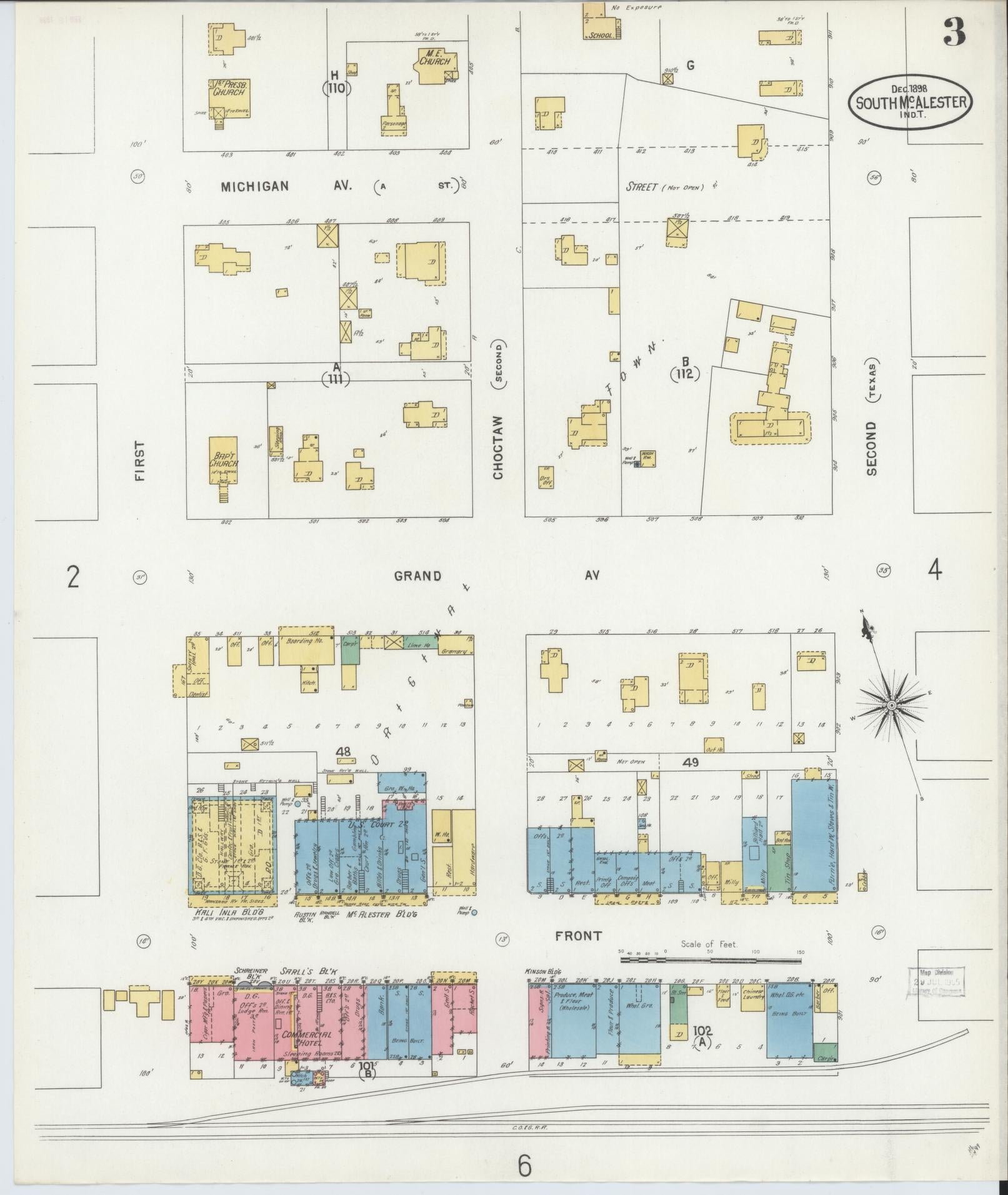 Sanborn Fire Insurance Map from South McAlester, Pittsburg County, Oklahoma (1898), Sheet #0003 - Historic Sanborn Fire Insurance Map Print, vintage old map wall art, antique decor, genealogy gift, Oklahoma Oklahoma map